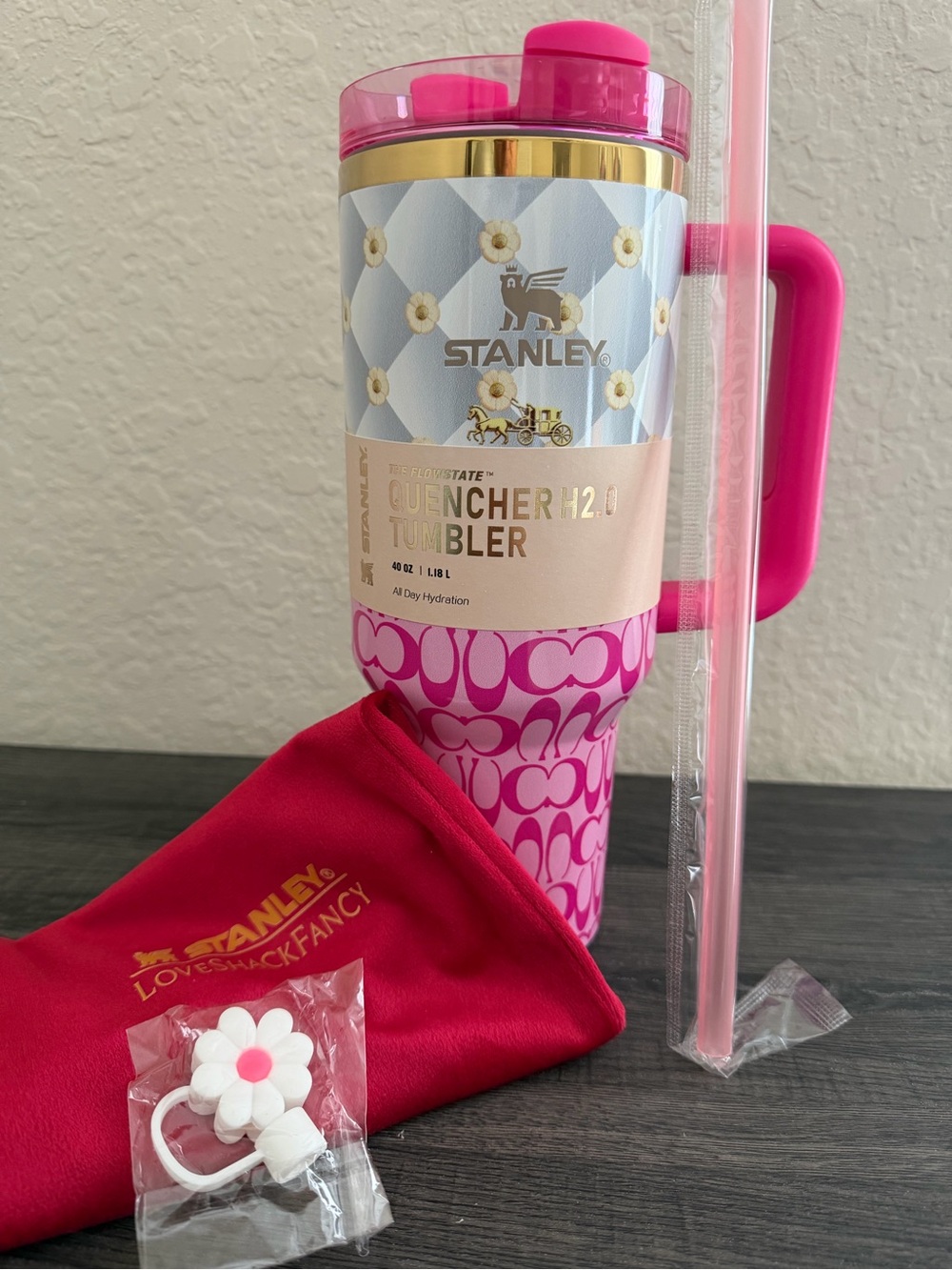 Stanley Quencher H2.0 40oz Pink Floral Tumbler Gift Set
